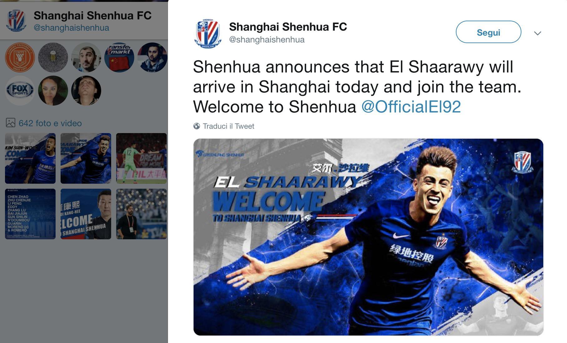 [UFFICIALE] – El Shaarawy è un nuovo giocatore dello Shanghai Shenhua. Alla Roma 16 milioni