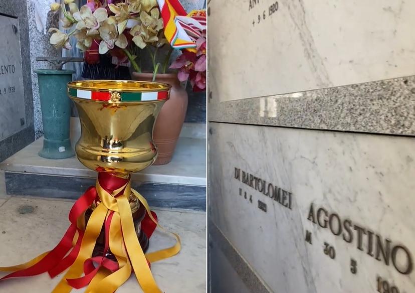 Roma Primavera in visita alla tomba di Di Bartolomei dopo la vittoria della Coppa Italia – VIDEO