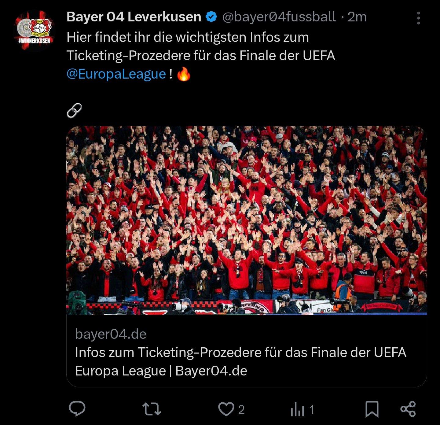 Gaffe Leverkusen: pubblicato e poi rimosso un post social con le info sui biglietti di Dublino